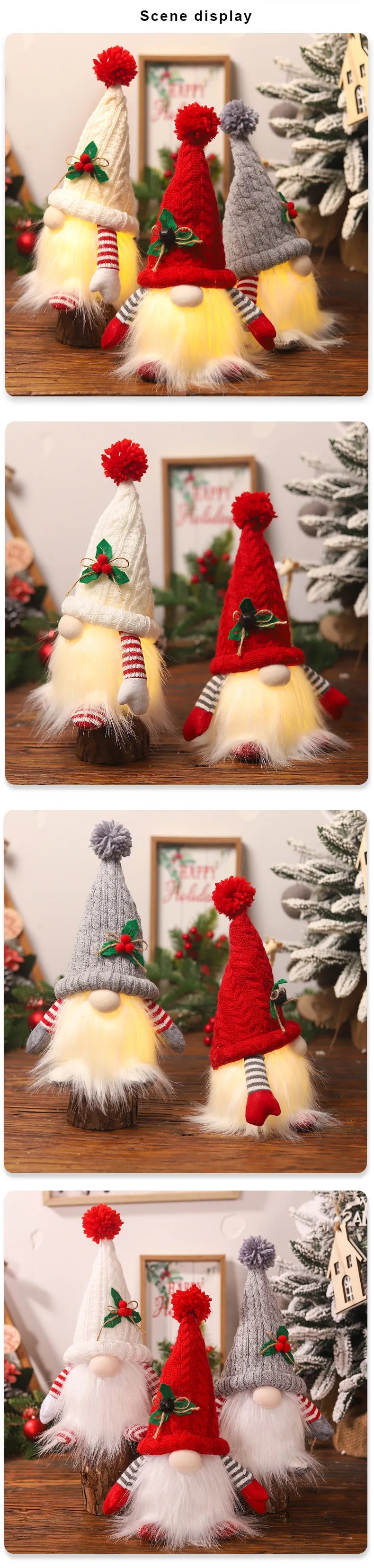 1~4pcs 2024 Christmas Doll Elf Knitted Gnome with Led Night Light Christmas Decorations for Home Xmas Navidad New Year 2025 Gift
