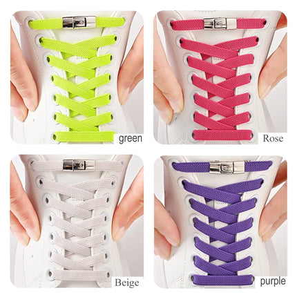 8mm No Tie Shoe Laces Press Lock Shoelaces Without Ties Elastic Laces Sneaker Kids Adult Widened Flat Shoelace for Shoes