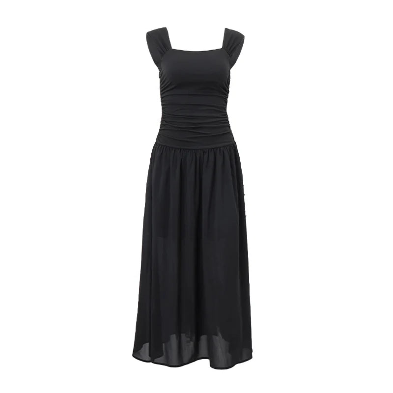 WhereMery Elegant Slip Long Dresses Sexy Women Ruched Bodycon Solid Maxi Dress Spring Y2K Summer Temperament High-waist Vestidos