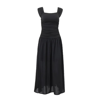 WhereMery Elegant Slip Long Dresses Sexy Women Ruched Bodycon Solid Maxi Dress Spring Y2K Summer Temperament High-waist Vestidos