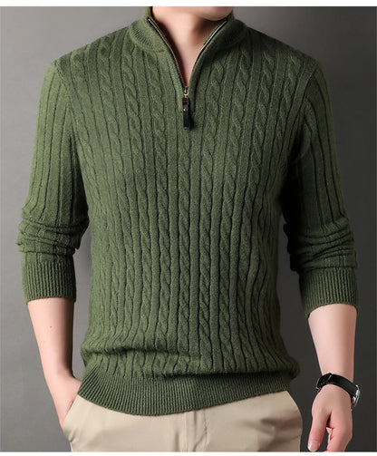2023 Winter Men's Quarter Zip Sweater Slim Fit Casual Knitted Turtleneck Pullover Mock Neck Polo Sweater