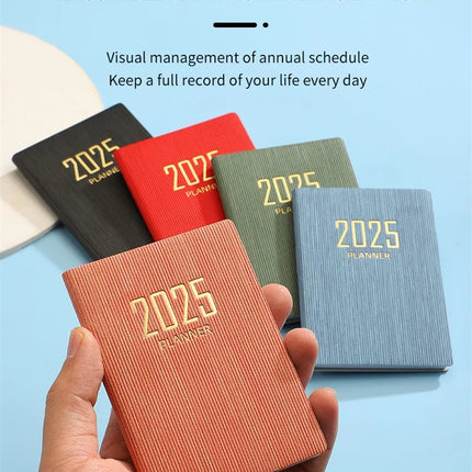 365-Day 2025 Portable A7 Pocket Planner Pu Cover Daily Weekly Schedule Notebook Calendar Journal School Office Supplies Agenda