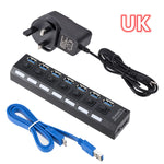 GRWIBEOU USB 3.0 Hub USB Hub 3.0 Use Power Adapter Multi USB Splitter 7 Port Multiple 3 Hab Expander USB Hub with Switch for PC