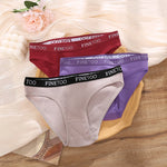 FINETOO 4Pcs Cotton Striped Underwear Women's Panties Letter Belt Briefs Ladies Low Waist Lingerie Solid Breathable Underpants