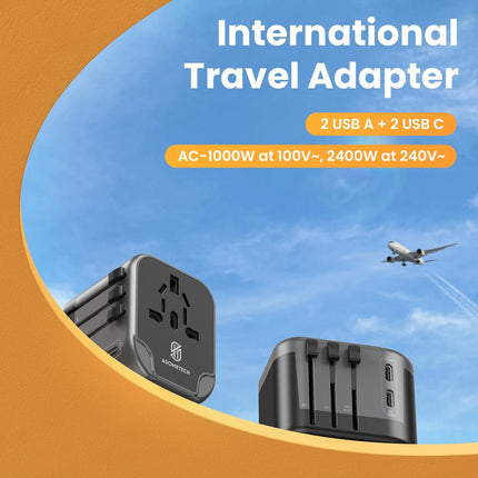 ASOMETECH International Travel Adapter USB Charger 2 USB and 2 Type C Port All-in-one Wall Charger for US EU UK AUS Travel
