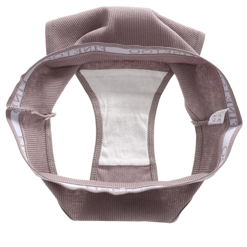 FINETOO 4Pcs Cotton Striped Underwear Women's Panties Letter Belt Briefs Ladies Low Waist Lingerie Solid Breathable Underpants