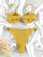 Solid Color Bikinis Push Up Swimwear Women Halter Bikini Set Shiny Swimsuit Push Up Bathing Suits Bandage Beachwear Thong