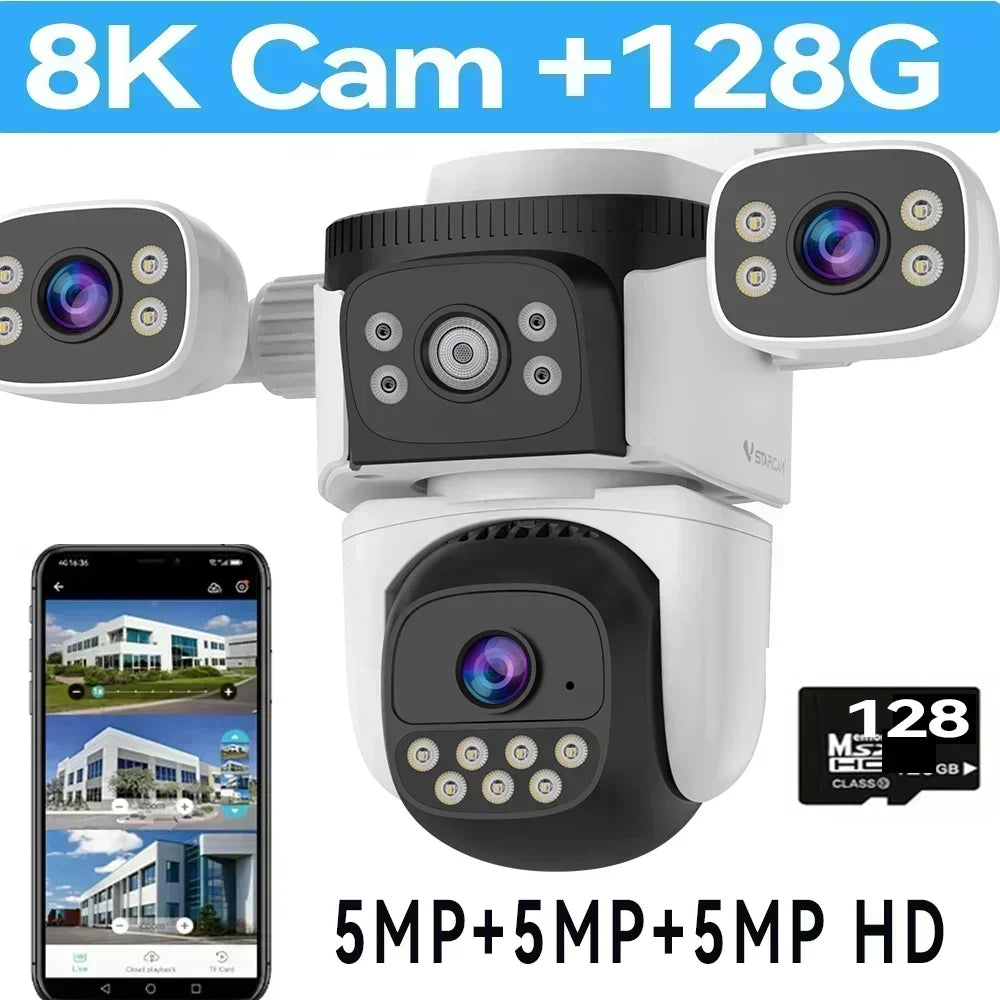 10K 20MP Four Screen Outdoor WiFi Cam PTZ 5X Zoom Night Vision Four Lens 10K Wireless CCTV Surveillance Cam Security Protection