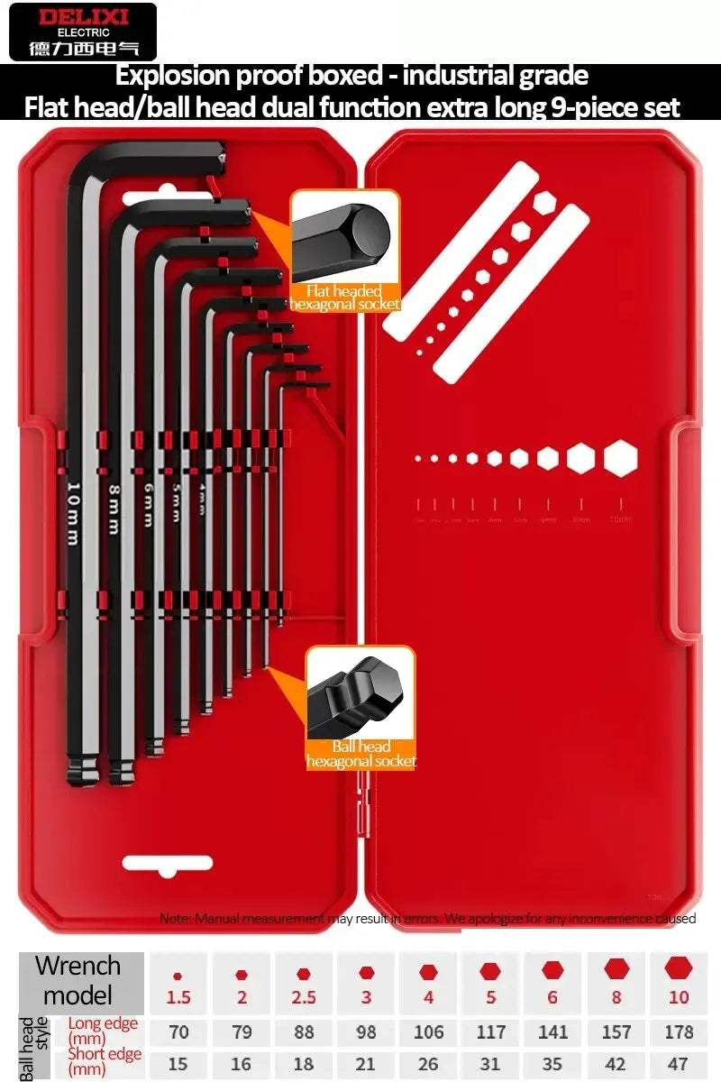 DELIXI ELECTRIC Allen Key Set，Allen Hex WrenchScrewdriverBox-packed Set，SleevUniversal Torque Long Metric,for VehicleMaintenance