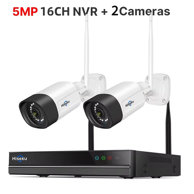 Hiseeu H.265 16CH NVR 5MP Wifi Surveillance Camera System Color Night Human Motion 2 Way Audio WiFi Outdoor Security Cameras Set