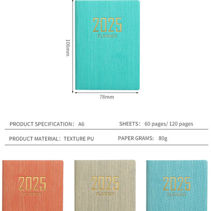 365-Day 2025 Portable A7 Pocket Planner Pu Cover Daily Weekly Schedule Notebook Calendar Journal School Office Supplies Agenda