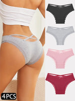 4PCS Women's Cotton Briefs Sexy Female Underpants Elasticity Comfortable Underwear Panties Lingerie S-XL  Solid Color Intimate