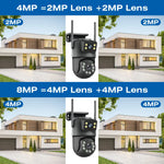 8MP WiFi Camera PTZ Dual Screens Auto Tracking Night Vision CCTV Surveillance Camera Outdoor 4MP Security IP Camera icsee