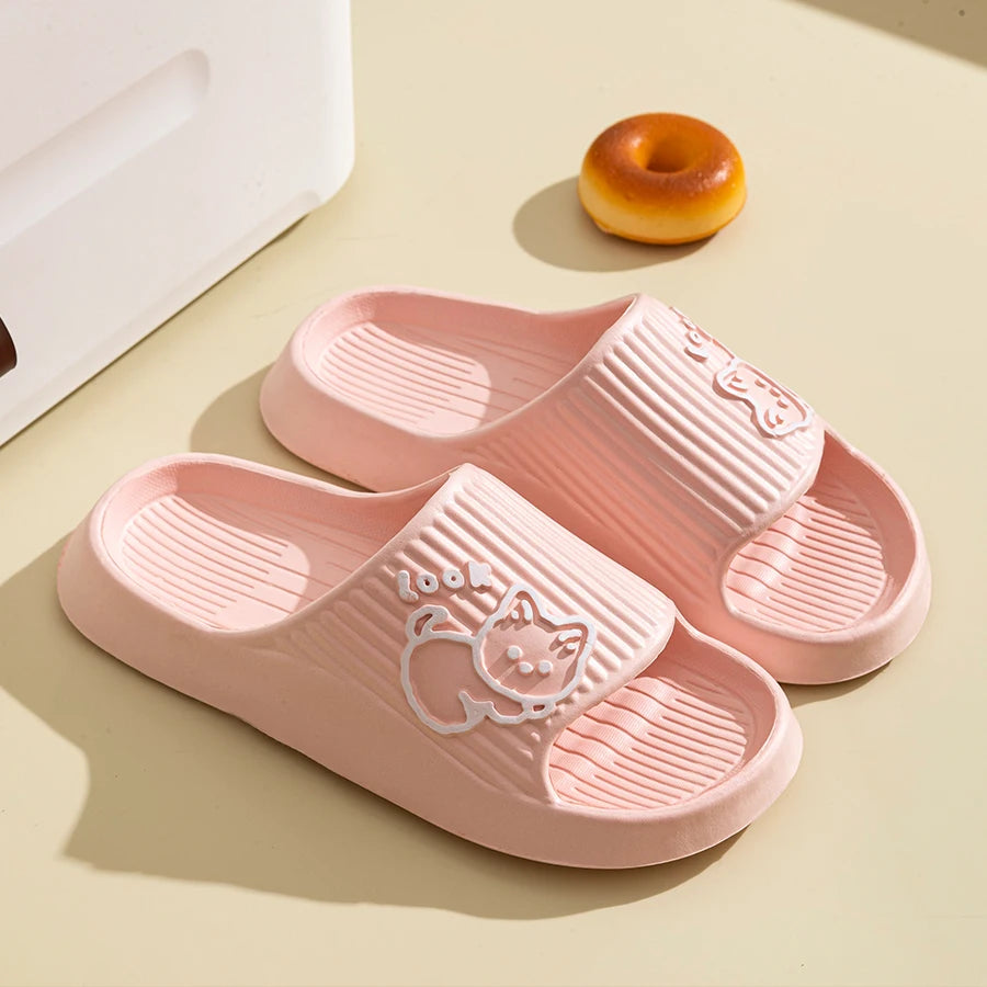 Women's Slippers Indoor Bathroom Anti-slip Home Cartoon Cute Little Dog Soft Sole Good Elasticity Summer Sandals Sool Flat Shoes