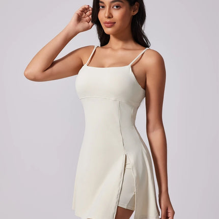 QINACTIVE Women's sports beautiful back dress Removable chest cushion cushion breathable outdoor yoga tennis skirt