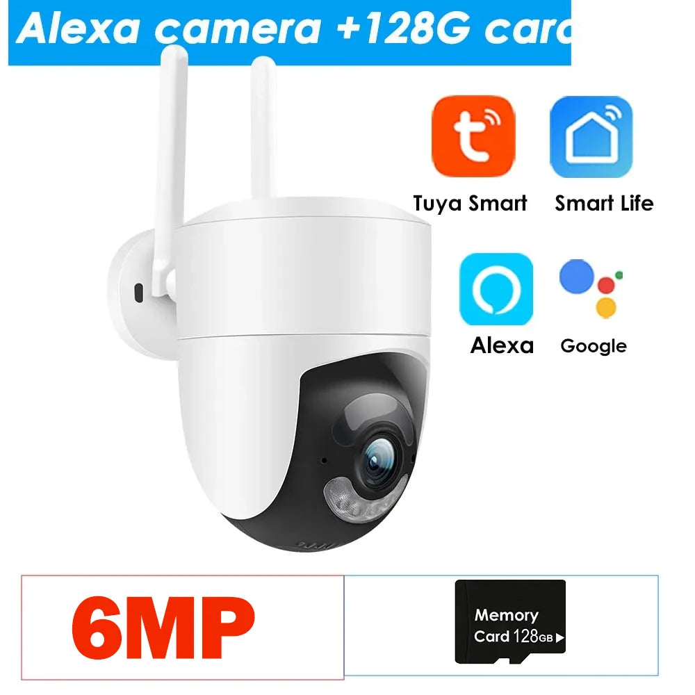 6MP Tuya WiFi Camera Outdoor 2.4G/5G Wifi Surveillance Camera Security Protection CCTV Smartlife Onvif  Alexa Google Video Cam