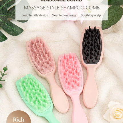 Silicone Shampoo Brush Scalp Massage Brush Head Washing Comb Long Handle Hair Massager Bath Brush Body Scrubber Hair Accessories