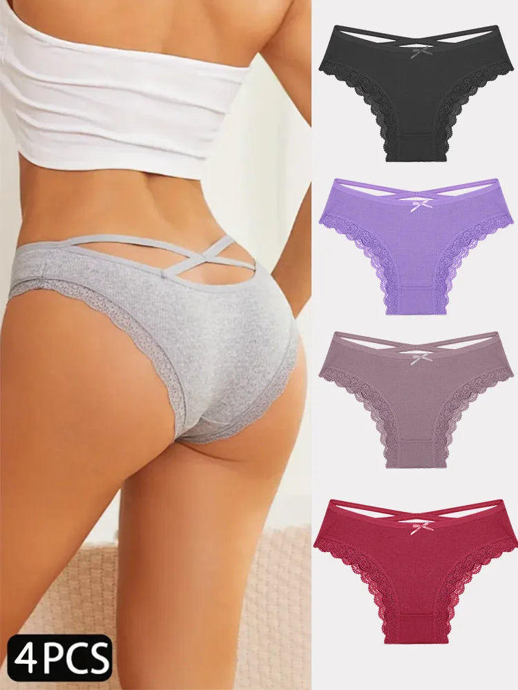 4PCS Women's Cotton Briefs Sexy Female Underpants Elasticity Comfortable Underwear Panties Lingerie S-XL  Solid Color Intimate