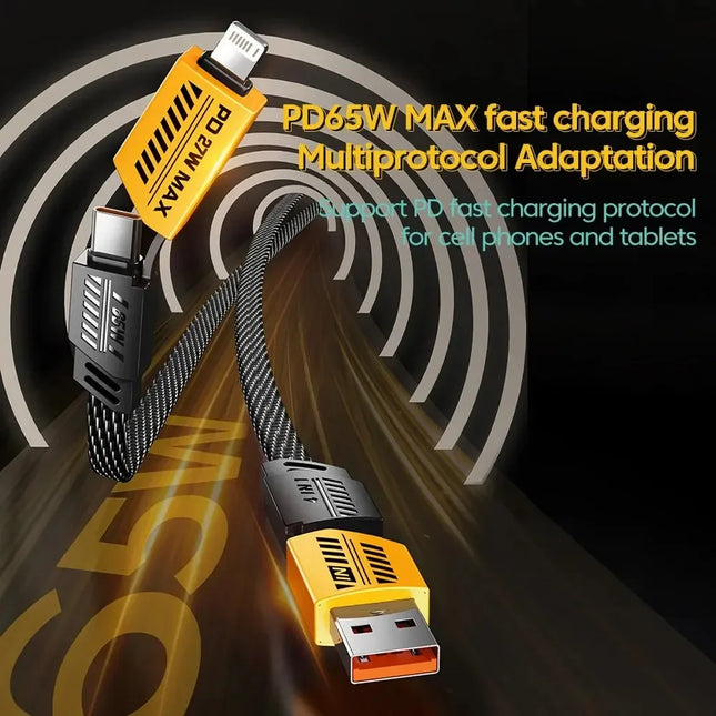 4 in 1 PD 65W 27W USB Cable Type C Dual Connector Lighting Mecha Style Fast Charging USB C Cable For iPhone 15 Samsung Xiaomi