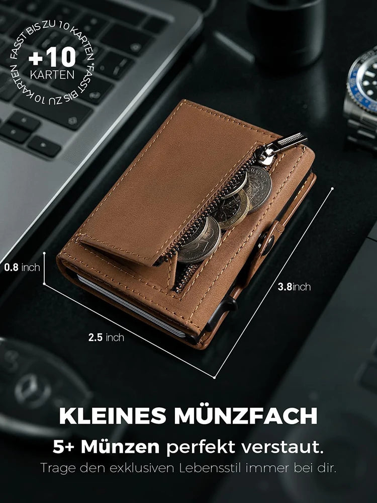 YATBEST Men's Leather Wallet With Coin Pocket AirTag Positioning Card Clip RFID Anti Magnetic Anti-Theft Card Swiping Bag
