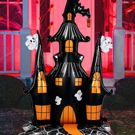 1pc Halloween 58-inch super-large haunted house castle standing aluminum foil balloon, horror Halloween, haunted house party
