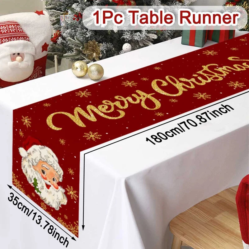 Santa Claus Christmas Table Runner Christmas Decorations For Home 2024 Xmas Table Flag Navidad Noel Gifts New Year Tablecloth