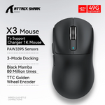 X3 PixArt PAW3395 49g Lightweight Mouse Wiredless Tri-Mode Connection, 26000dpi, 650IPS, Macro Gaming Mouse