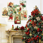 12pcs Vintage Christmas Greeting Cards Set Santa,Elk,Xmas Tree Postcard Set,Note Cards Small Card,Perfect Vintage Christmas Gift