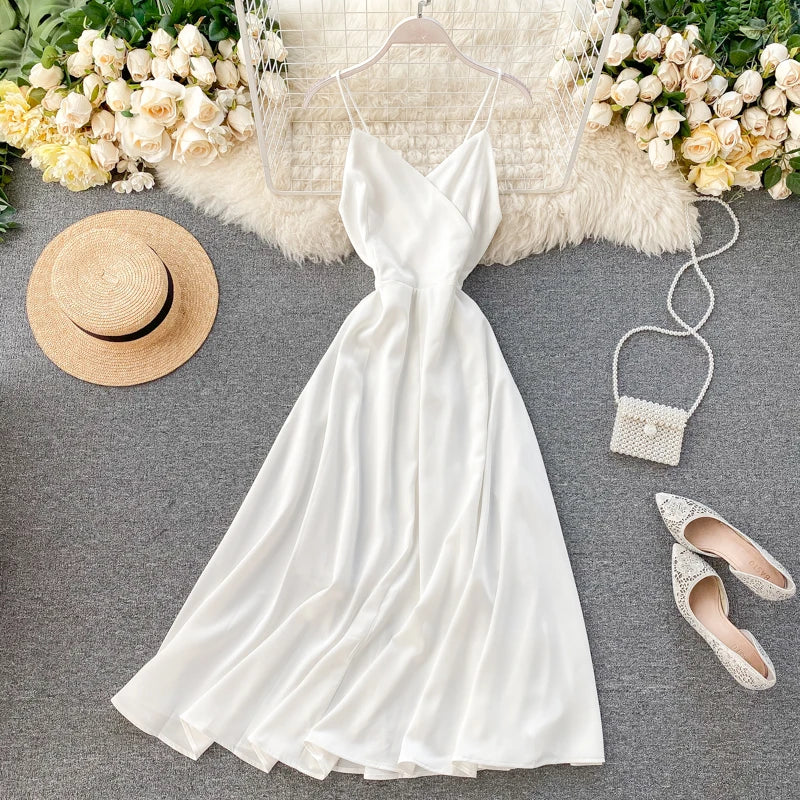 Women Sexy Beach Long Dress Summer V-neck Elegant White Evening Party Dressesladies Backless Bandage Satin Dress Vestidos