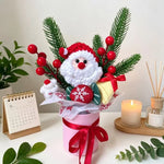Santa Claus Plush Doll With Crochet Flowers Creative Christmas Day Handmade Bouquets Home Table Decora Pefect Gifts For Friends