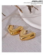 Yhpup Fat Fashion Stainless Steel Heart Chunky Hoop Earrings Charm Metal Texture Rust Proof Versatile Jewelry серьги тренд