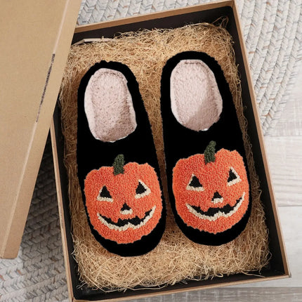 Warm Plush Slippers Women's Winter Halloween Black Spider Web Home Cotten Slippers Flip Men Indoor Floor Slippers Party Gifts