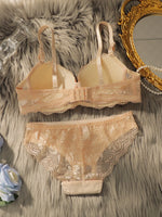 Transparent Floral Two Pieces Clothing Underwire Push Up Lingeries For Woman A2123