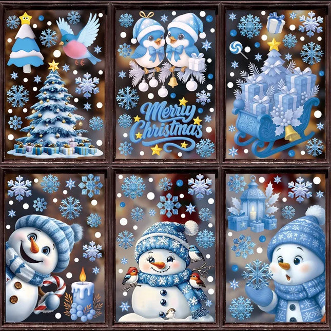Christmas Window Stickers Winter Snowman Santa Claus Snowflake Elk Static Stickers Glass Ornaments Merry Christmas Decor