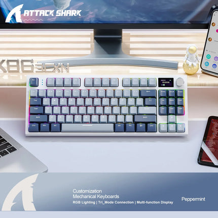 Attack Shark K86 RGB Wireless Mechanical Keyboard,Hot Swap,Metal Knob,TFT Screen,Bluetooth Three-Modes,Macro Gaming Keyboard