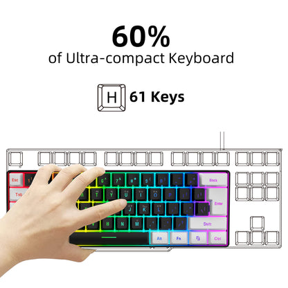 New 61keys Wired White Black Keyboard RGB Gaming Mouse Office Kit Backlight Keyboard and Mouse Combos for PUBG Gamer