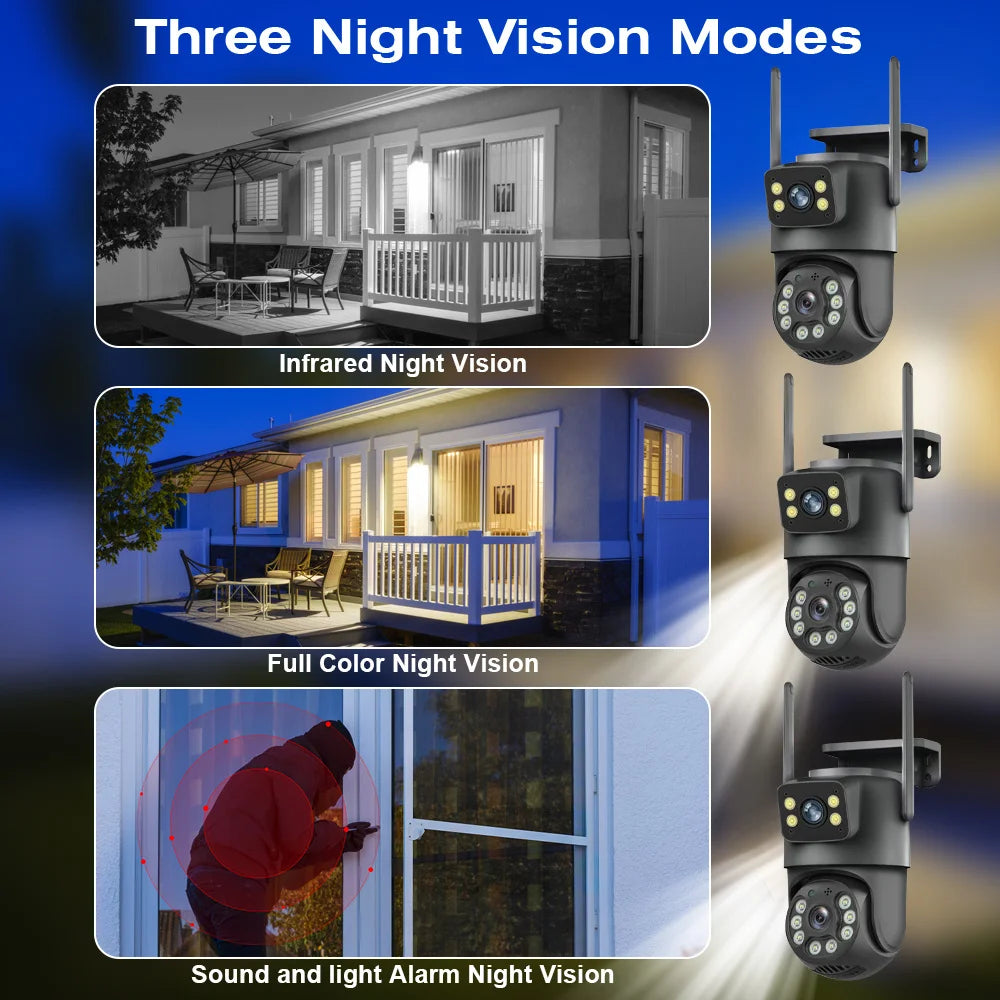 8MP WiFi Camera PTZ Dual Screens Auto Tracking Night Vision CCTV Surveillance Camera Outdoor 4MP Security IP Camera icsee