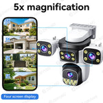 10K 20MP Four Screen Outdoor WiFi Cam PTZ 5X Zoom Night Vision Four Lens 10K Wireless CCTV Surveillance Cam Security Protection