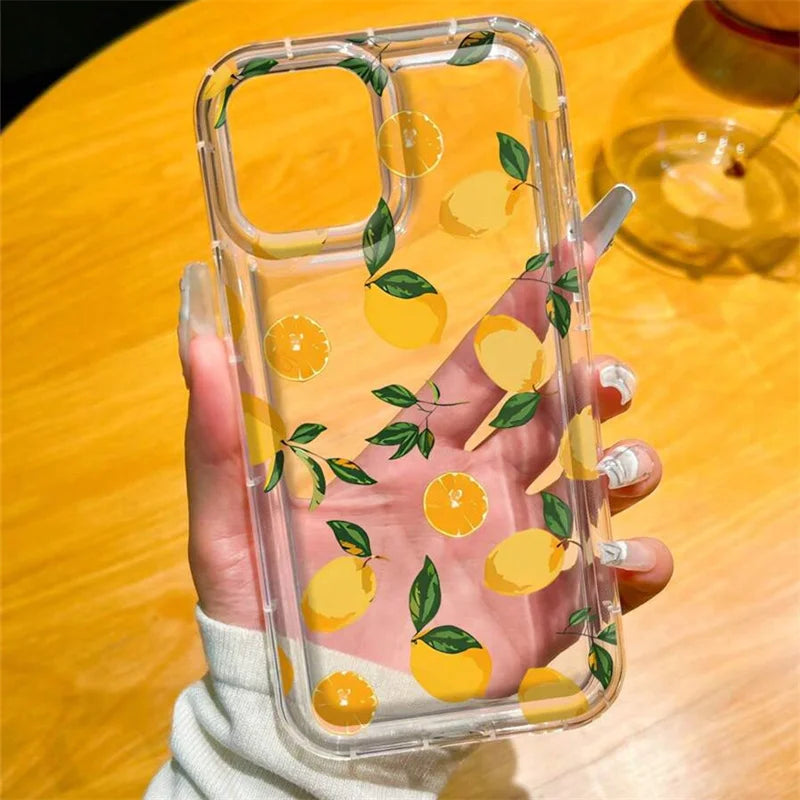 Summer Fresh Fruit Lemon Print TPU Phone Case for IPhone 16 17 15 14 13 12 11 Pro Max 16 Plus 17 Air Cushion Shockproof Cover