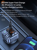 Car Bluetooth Receiver USB U Disk Read PD20w Fast Charging Digital Display Car Mobile Phone Adapter FM Transmiter For Cellphones