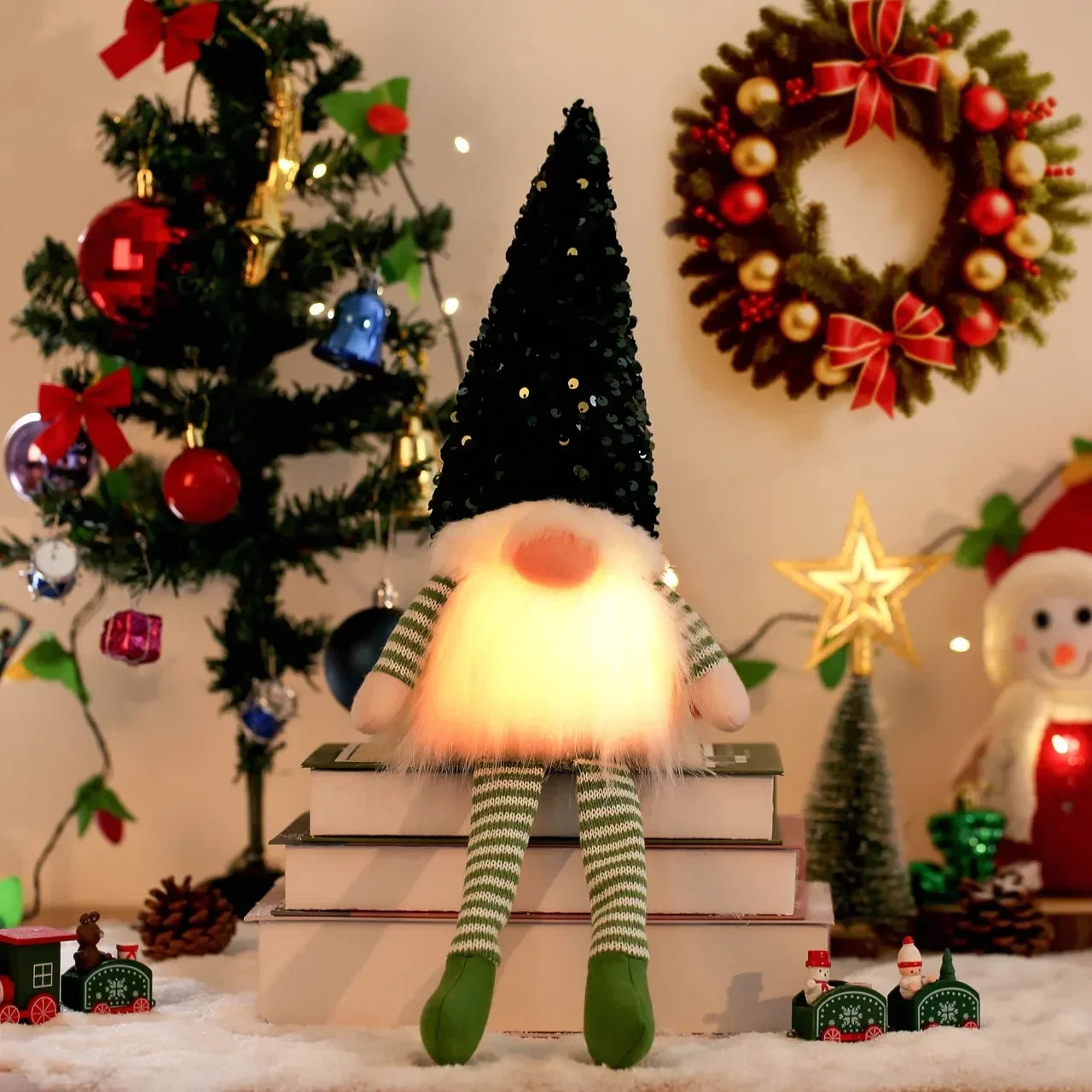 1~4pcs 2024 Christmas Doll Elf Knitted Gnome with Led Night Light Christmas Decorations for Home Xmas Navidad New Year 2025 Gift