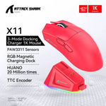 Attack Shark X11 Wireless Mouse,Tri-Mode Connection, PixArt PAW3311, Touch Magnetic Charging Base, Macro Gaming Mouse