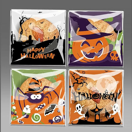 100pcs- New Halloween Cookies Bag 100Pcs Nougat Snowflake Crisp Fruit Bag Ghost Festival Party Gift Zipper Lock Bags Candy Packa