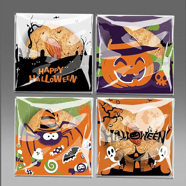 100pcs- New Halloween Cookies Bag 100Pcs Nougat Snowflake Crisp Fruit Bag Ghost Festival Party Gift Zipper Lock Bags Candy Packa