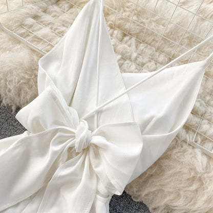 Women Sexy Beach Long Dress Summer V-neck Elegant White Evening Party Dressesladies Backless Bandage Satin Dress Vestidos