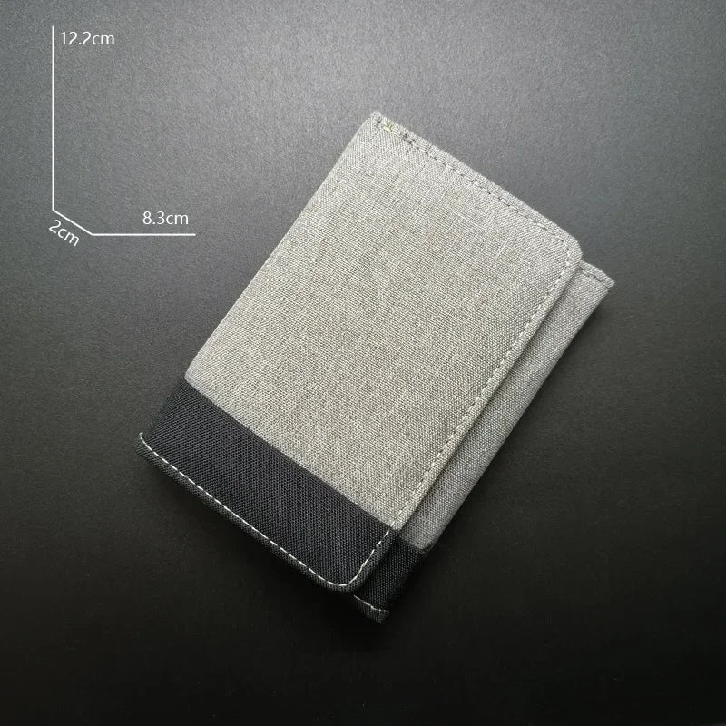 Men's Fashion Short Canvas Wallet Contrasting Colors Small Three Folded Purse Card Coin Small Change Bags