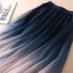 MEXZT Gradient Tulle Midi Skirt Women Elegant Mesh Pleated Skirts Summer Korean Fashion High Waist Casual All Match A Line Skirt