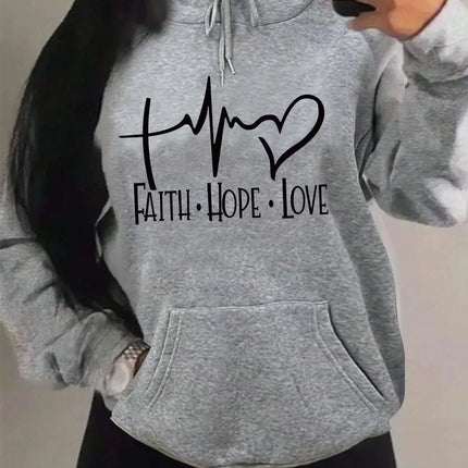 Faith Hope Love Letter Graphic Women Hoody Street Casual Loose Sweatshirt Autumn Fleece Hooded Hip Hop O-Neck Clothing Female