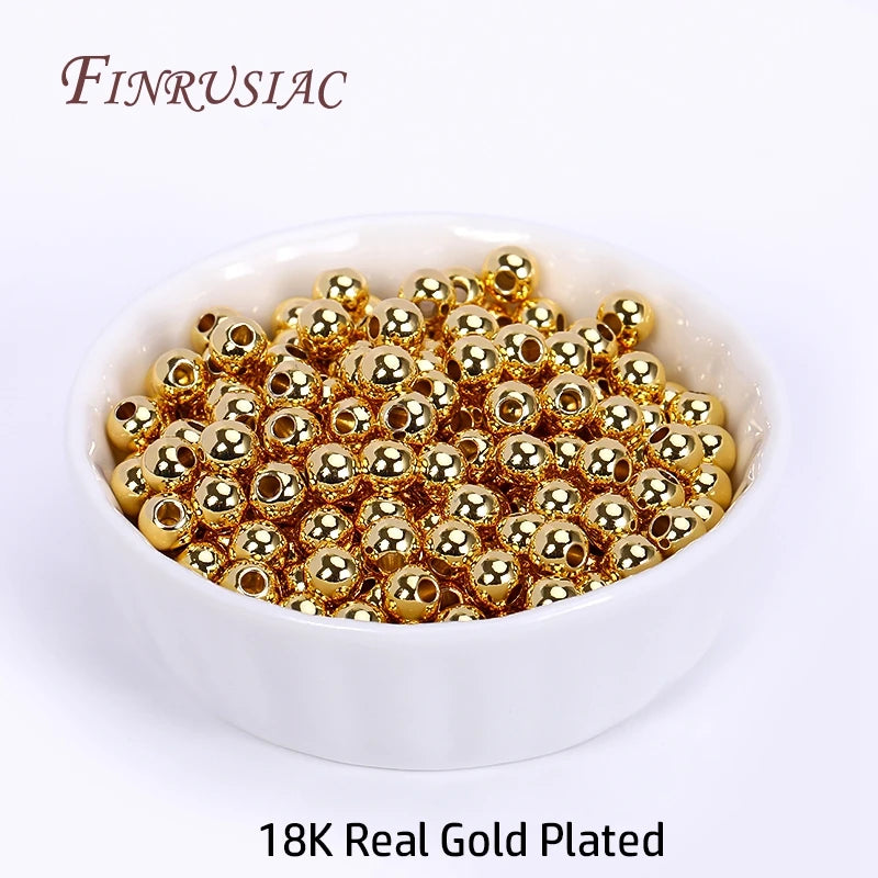18K Gold Plated Separators For Bead,Spacers Beads For Jewelry Making,Brass Metal Round Beads,DIY Bracelets/Necklace Accessories