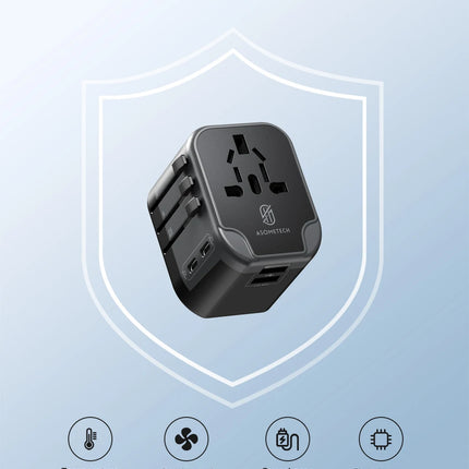 ASOMETECH International Travel Adapter USB Charger 2 USB and 2 Type C Port All-in-one Wall Charger for US EU UK AUS Travel